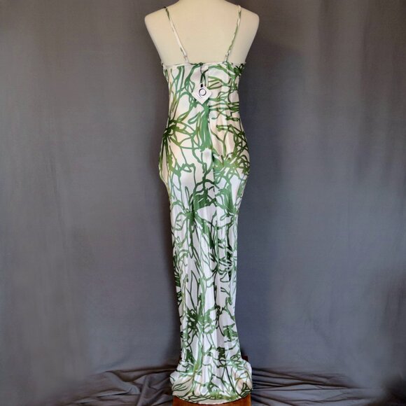 Q Dorit Sharon New XS Silk Mermaid Maxi Couture Dress White & Green - Picture 9 of 16